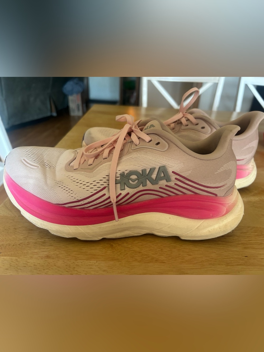 Hoka Women's Light Pink and Hot Pink Running Shoes